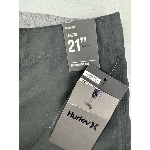 Hurley Size 38 Mens Board Shorts Swim 21" Length Black Tie Waist Back Pocket - Picture 5 of 6